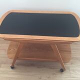 Scandinavian vintage service in wood and black glass