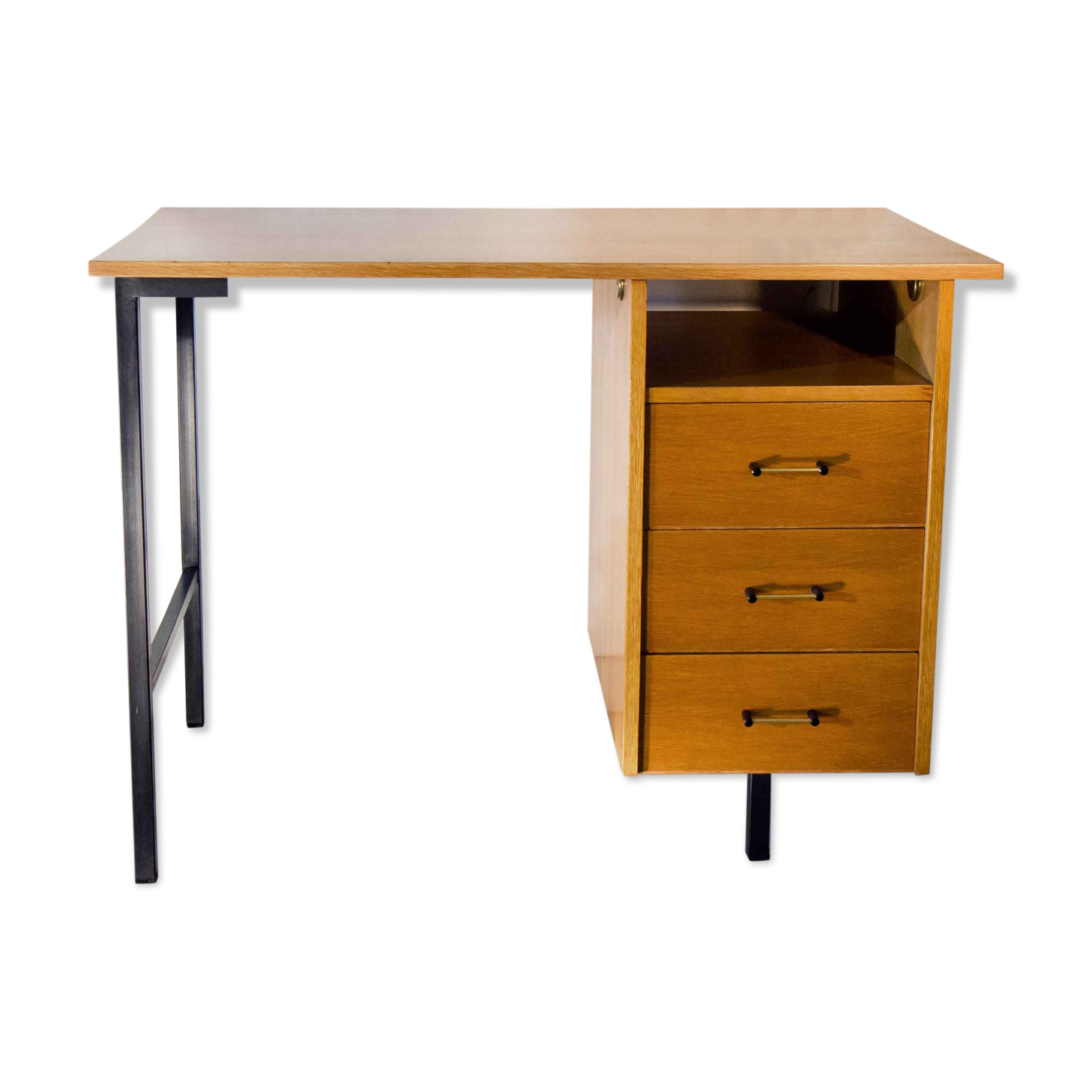 Desk 60's vintage modernist style, wood and steel