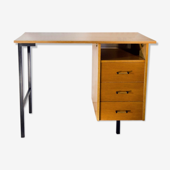 Desk 60's vintage modernist style, wood and steel
