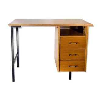 Desk 60's vintage modernist style, wood and steel
