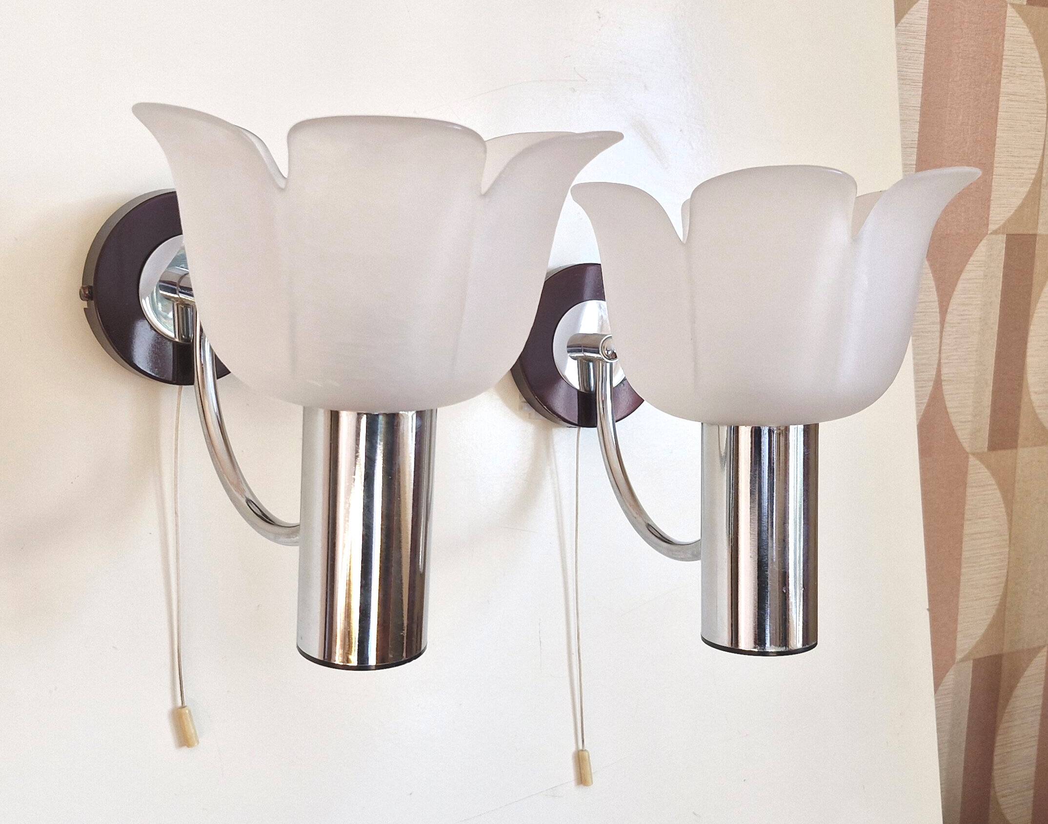 Vintage glass and chrome wall lights from the 70s
