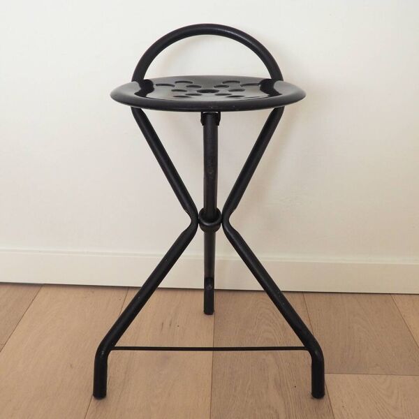 Tubecon - Tabouret pliable intelligent à trois places - Noir - Grèce - Années 1980