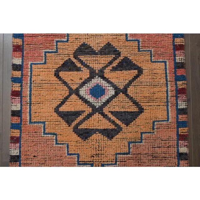 1970s Vintage Turkish Oushak Handmade Wool Cotton Pink Runner Rug 90x317
