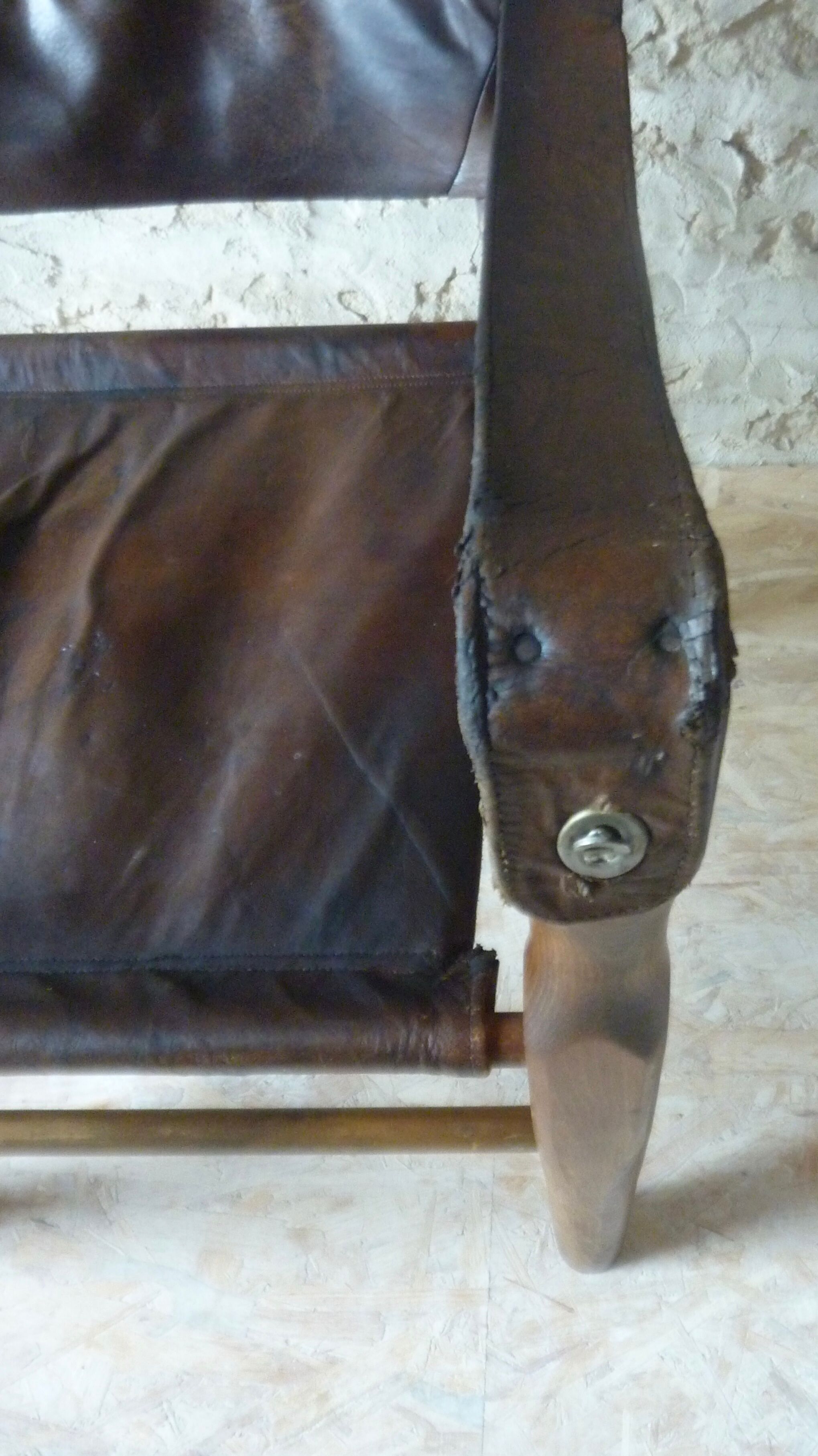 Chair called Safari wooden and leather, 1950s