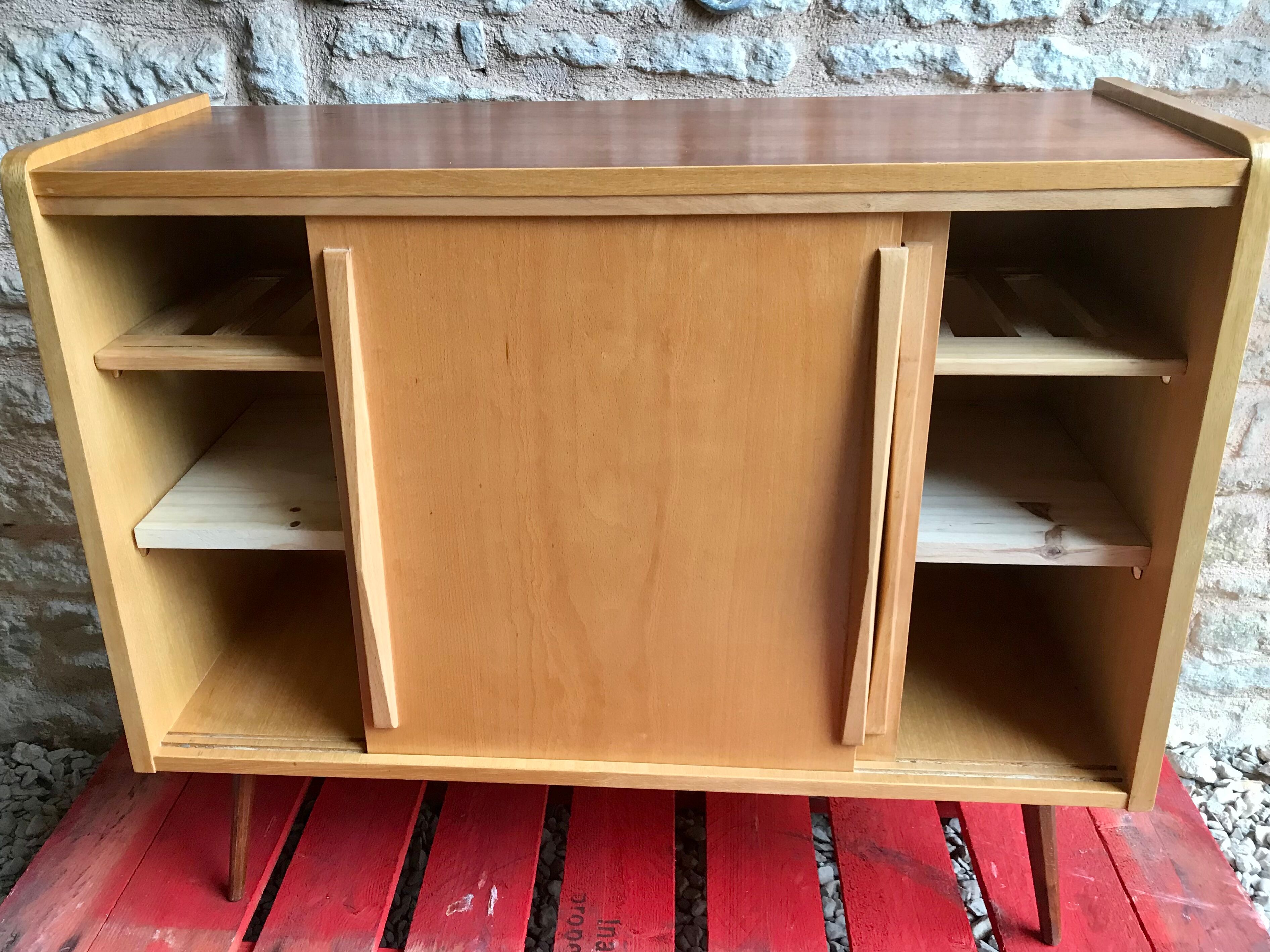 Vintage storage cabinet sliding doors feet compass