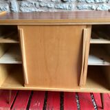 Vintage storage cabinet sliding doors feet compass