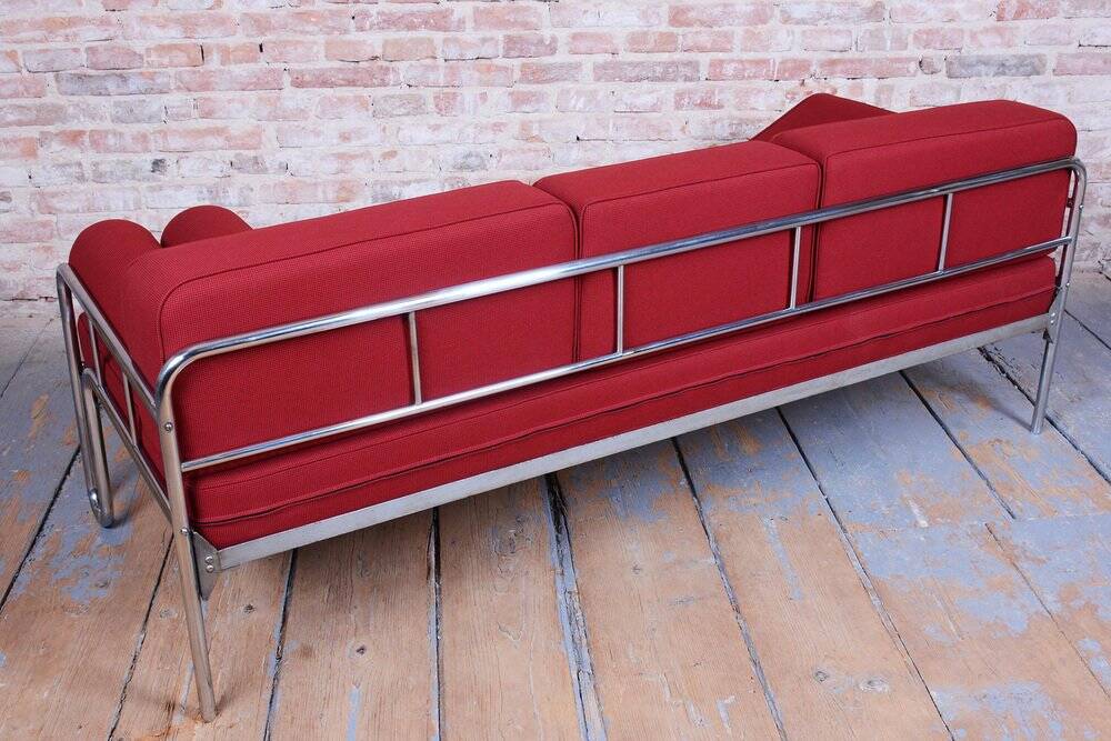 Bauhaus Sofa in Chrome and Upholstery by Hynek Gottwald, Czech, 1930s
