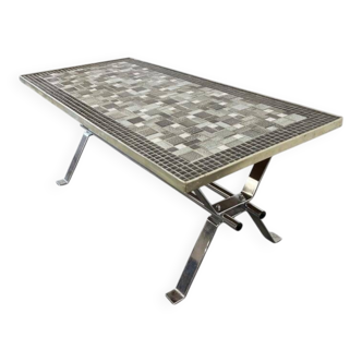 Table basse vintage en céramique avec cadre chromé