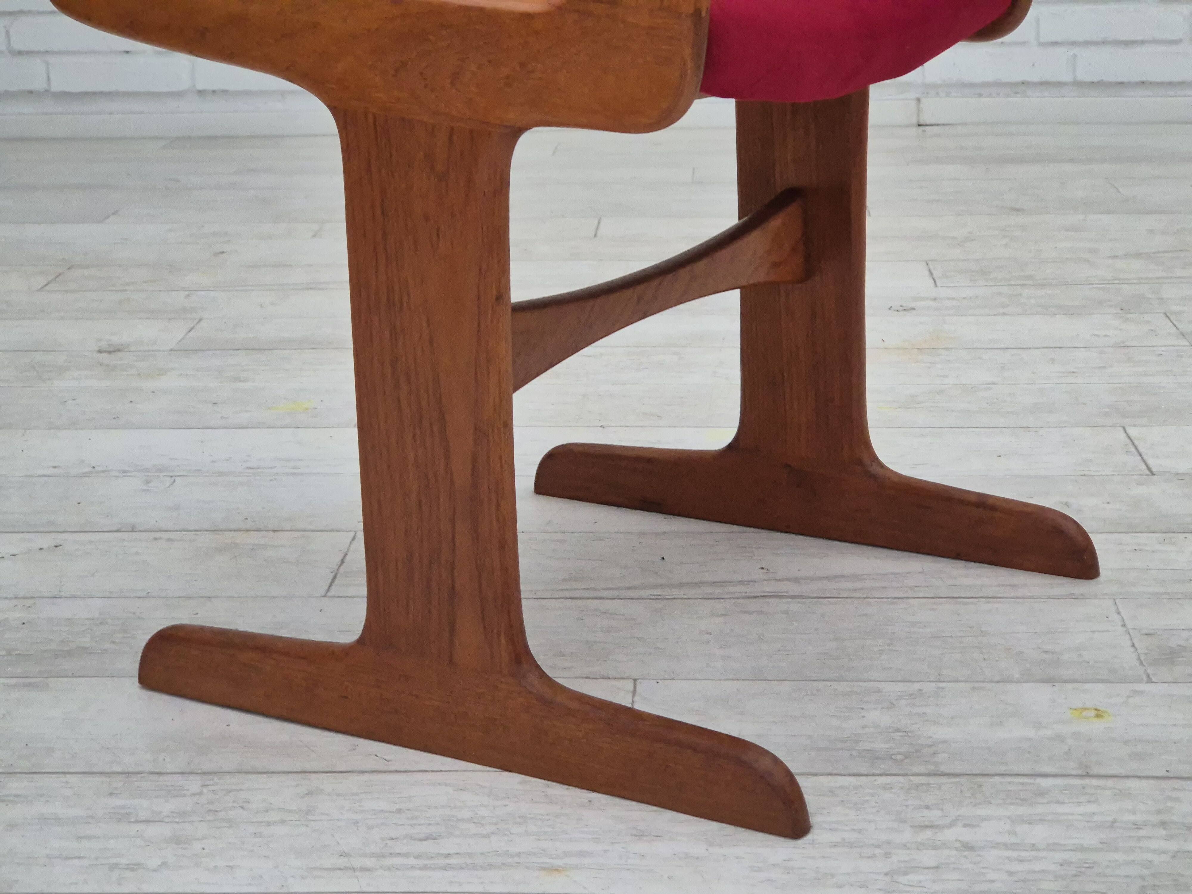 1970s, set of 4 reupholstered Danish chairs, Farsø Møbelfabrik, teak wood, furniture velour.