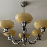Art Deco chandelier in nickel-plated and opaline metal