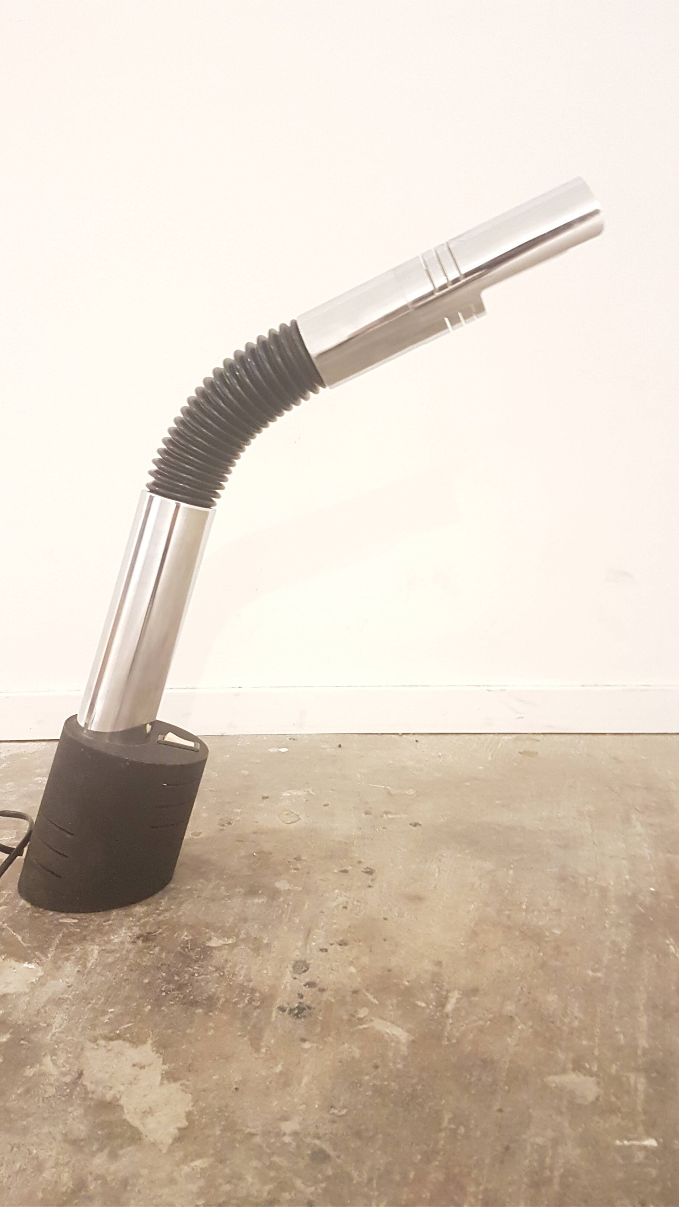 Vintage Italian Targetti Sankey 'Elbow' series Desk Lamp, Chrome and Flexible with metal foot, 1970s