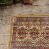Kazak rug 180x150 cm vintage handmade oriental patterns ochre and burgundy