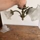 Antique Bronze Ceiling Chandelier with Fringed Glass Tulips, 3 Arms, Art Nouveau