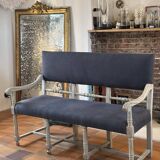 Louis XIII style bench in wood and linen