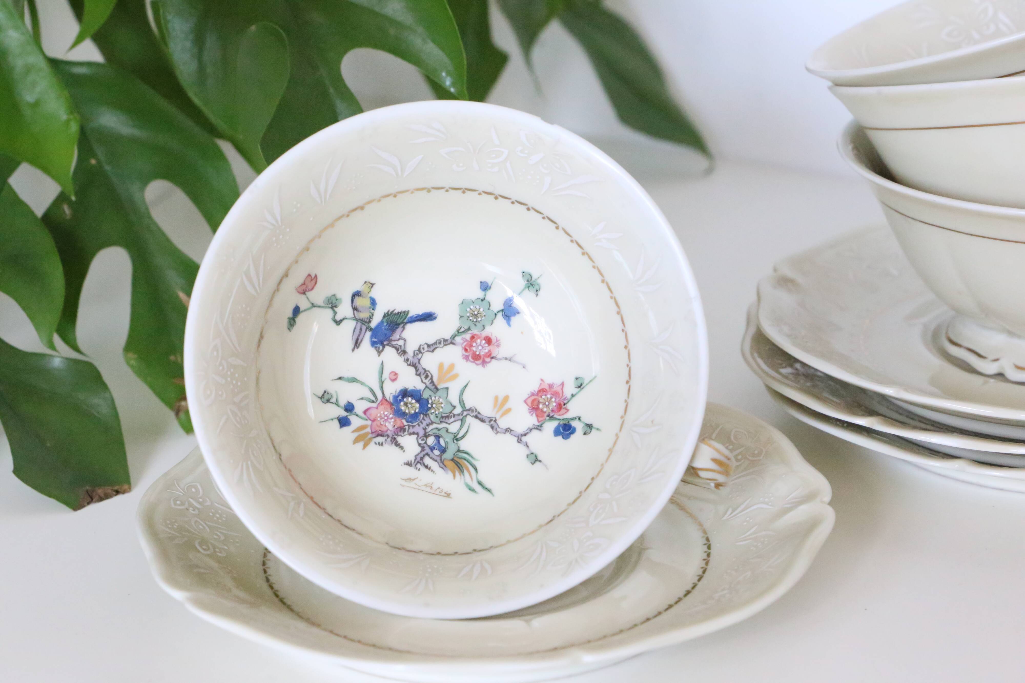 Set of 4 tea cups, porcelain Old Royal Factory of Limoges, Vintage