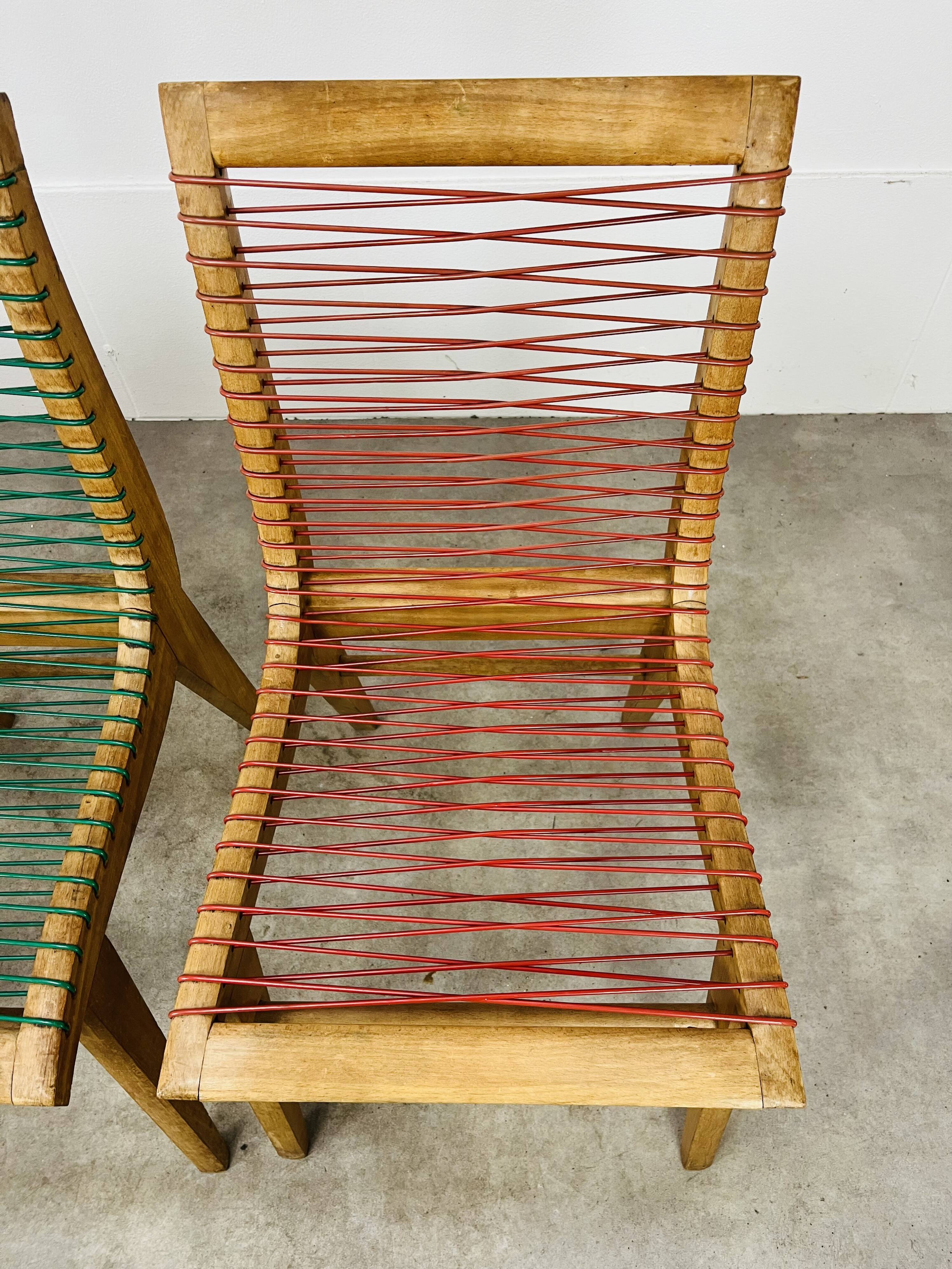 3 Louis Sognot scoubidou chairs from the 1950s