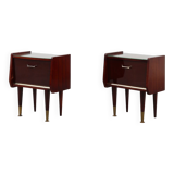 Pair vintage nightstands in wood veneer, Belgium 1950s