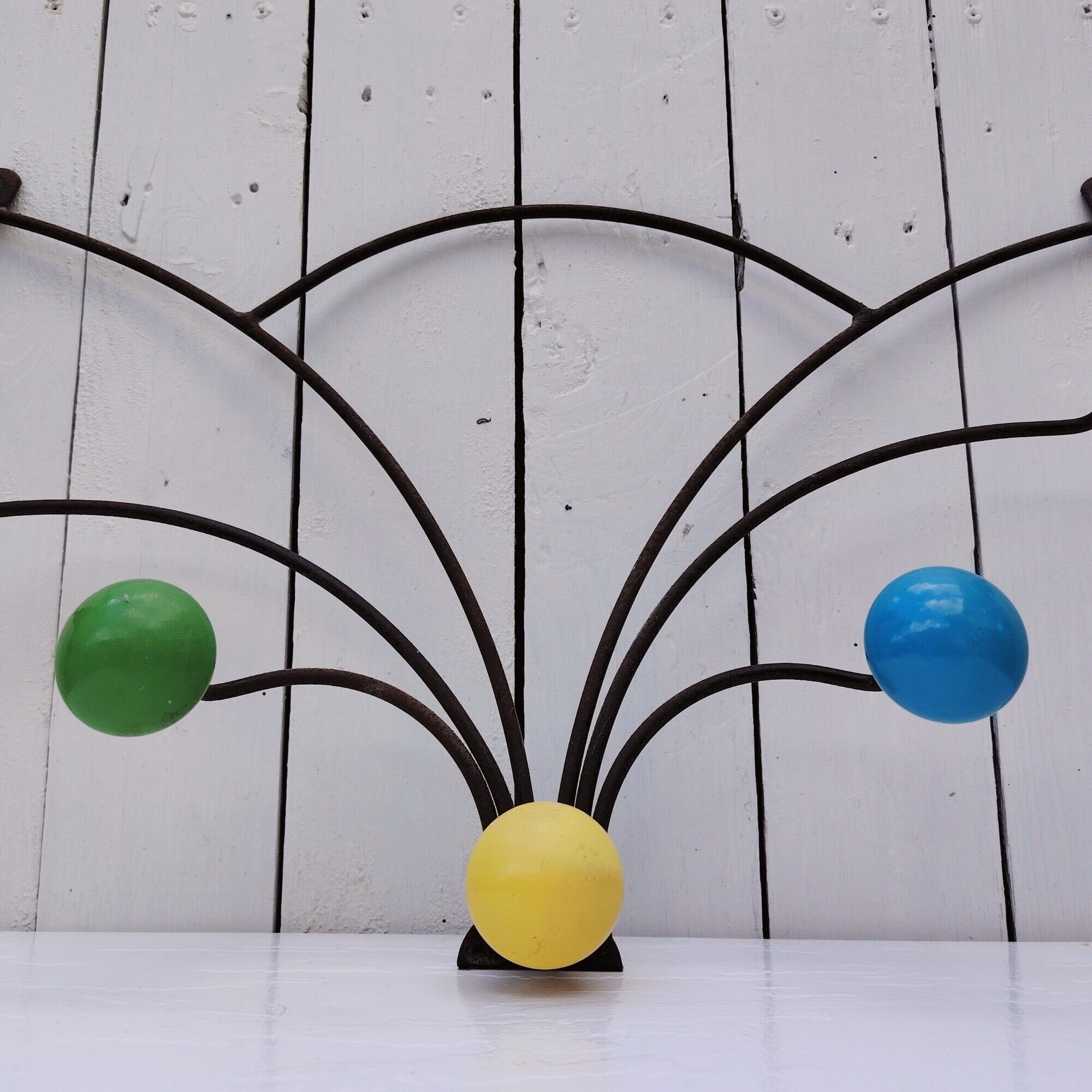 Wall-mounted coat rack with coloured balls, 50s design, vintage