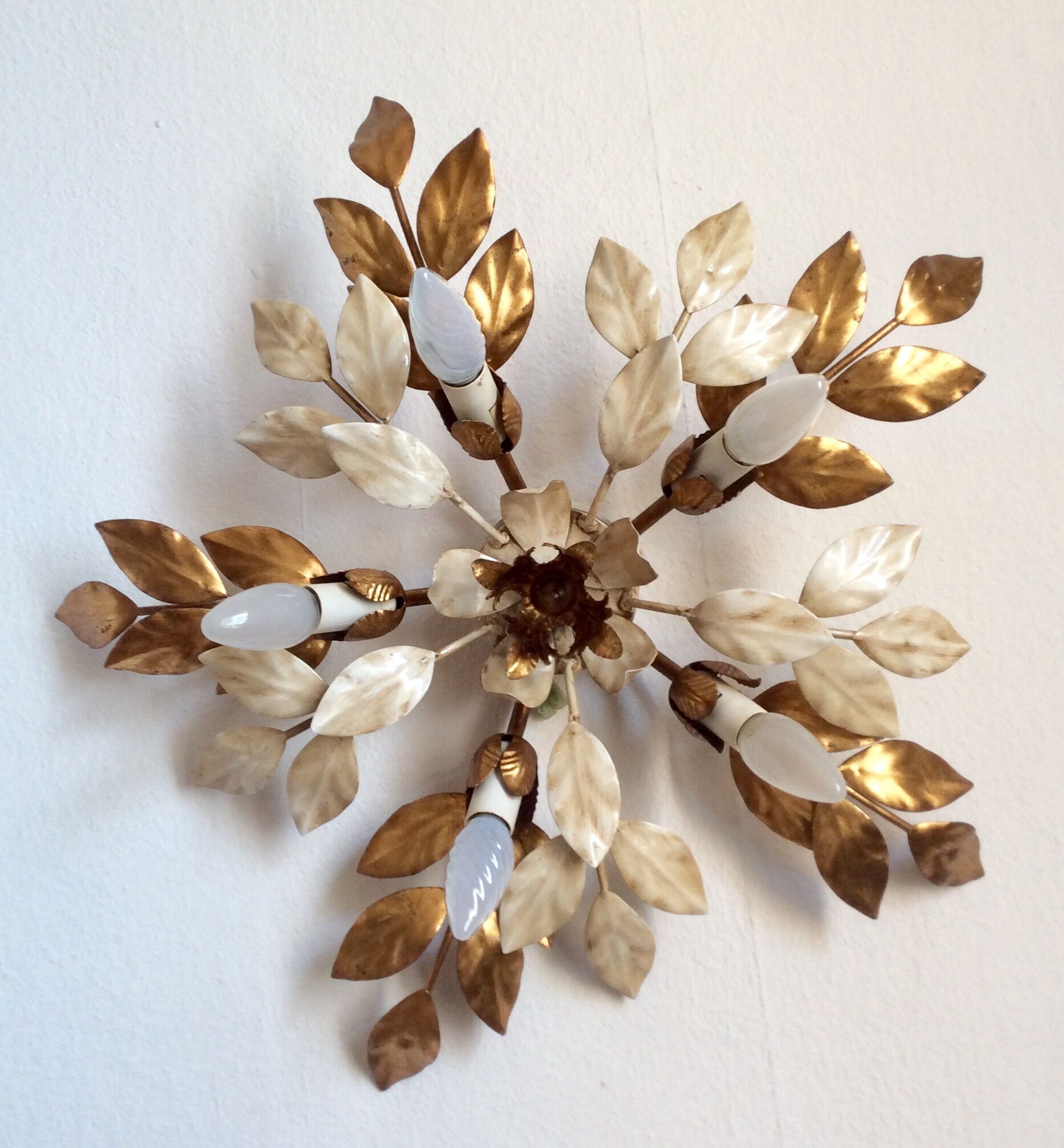 Ceiling, gold metal leaves, Italy 60s