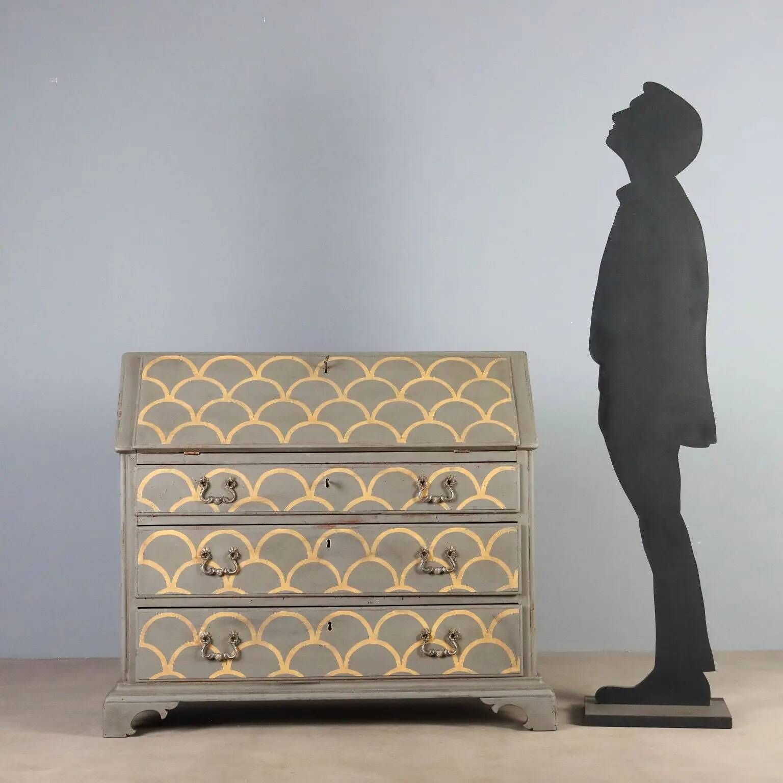 Antique drop-leaf secretary cabinet, neoclassical style, walnut, 20th century.