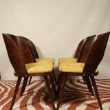 Ensemble de 4 chaises de salle à manger de style art déco en bois de chêne marron chocolat avec revêtement géométrique