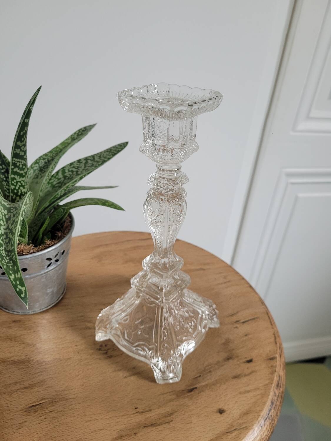 Large bucolic glass candlestick