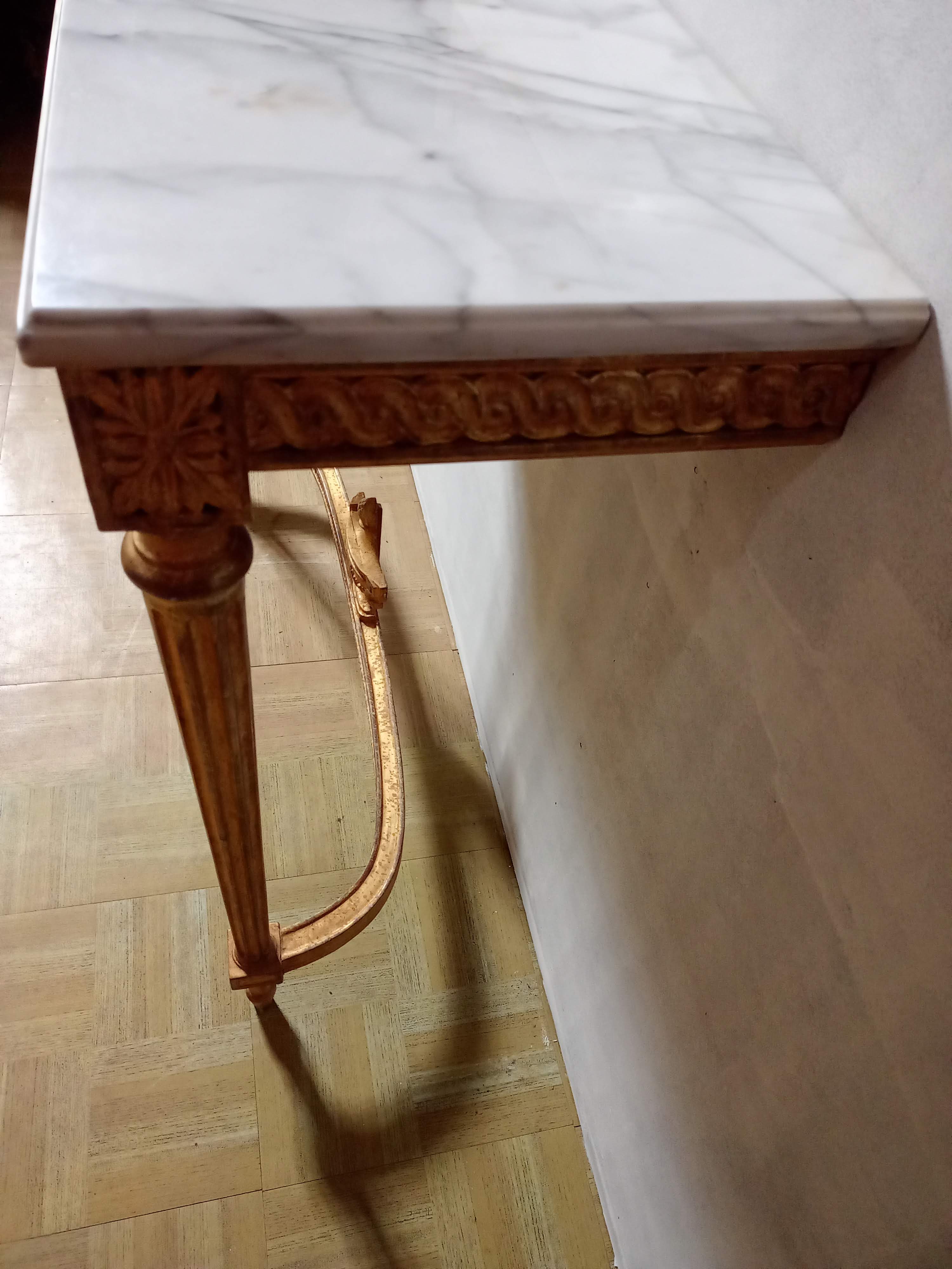 Console in gilded wood and marble style Louis XVl