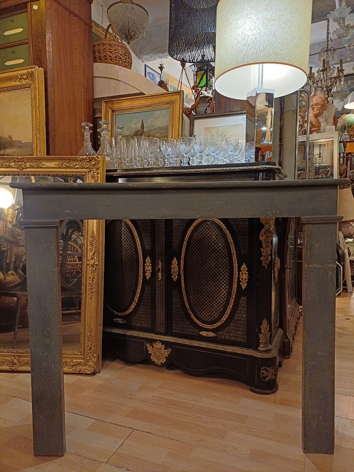 Decor, cheminée factice, console Bois peint époque 19 eme