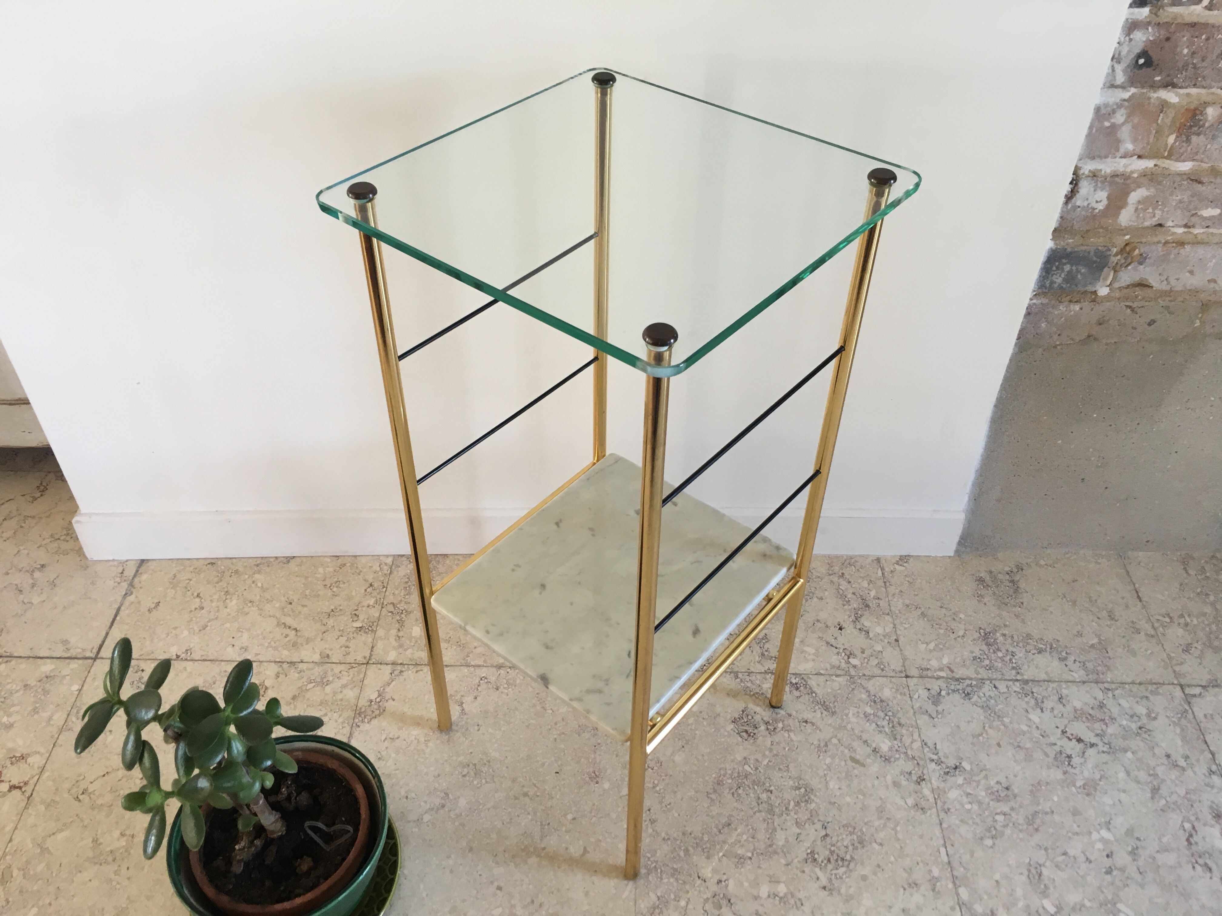 Table de chevet desserte verre et marbre des années 60