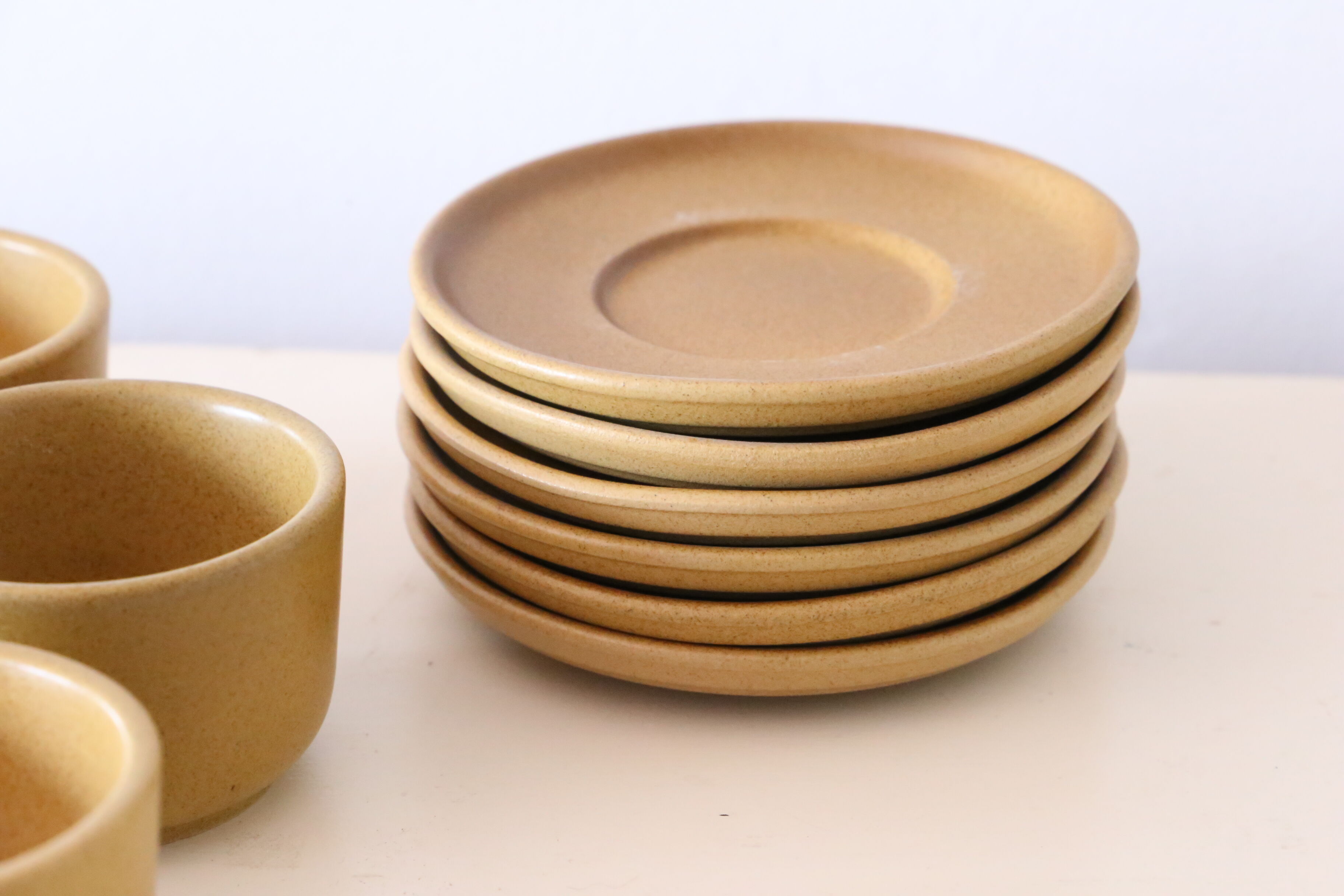 Sandstone cups and cups x6, Rigny sandstone, vintage, 1980