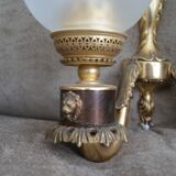 Paire vintage 1960 français laiton métal tête de lion appliques murales globe en verre