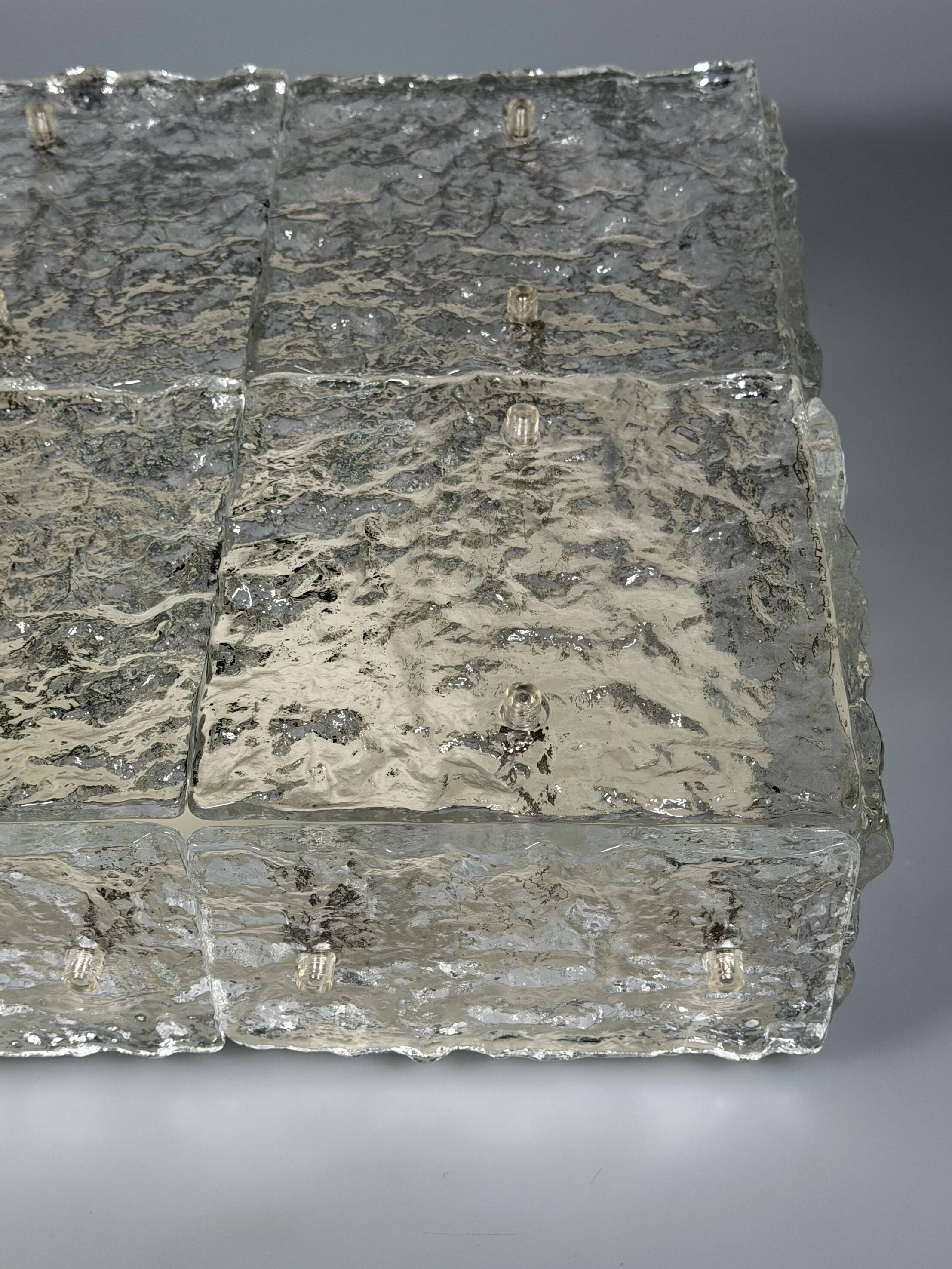 1960s 1970s Ice Glass Flush Mount Plafoniere by Kalmar Franken KG Austria