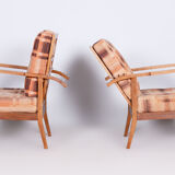 Restored ArtDeco Pair of Reclining Chairs, J. Halabala, Oak, Czechia, 1930s