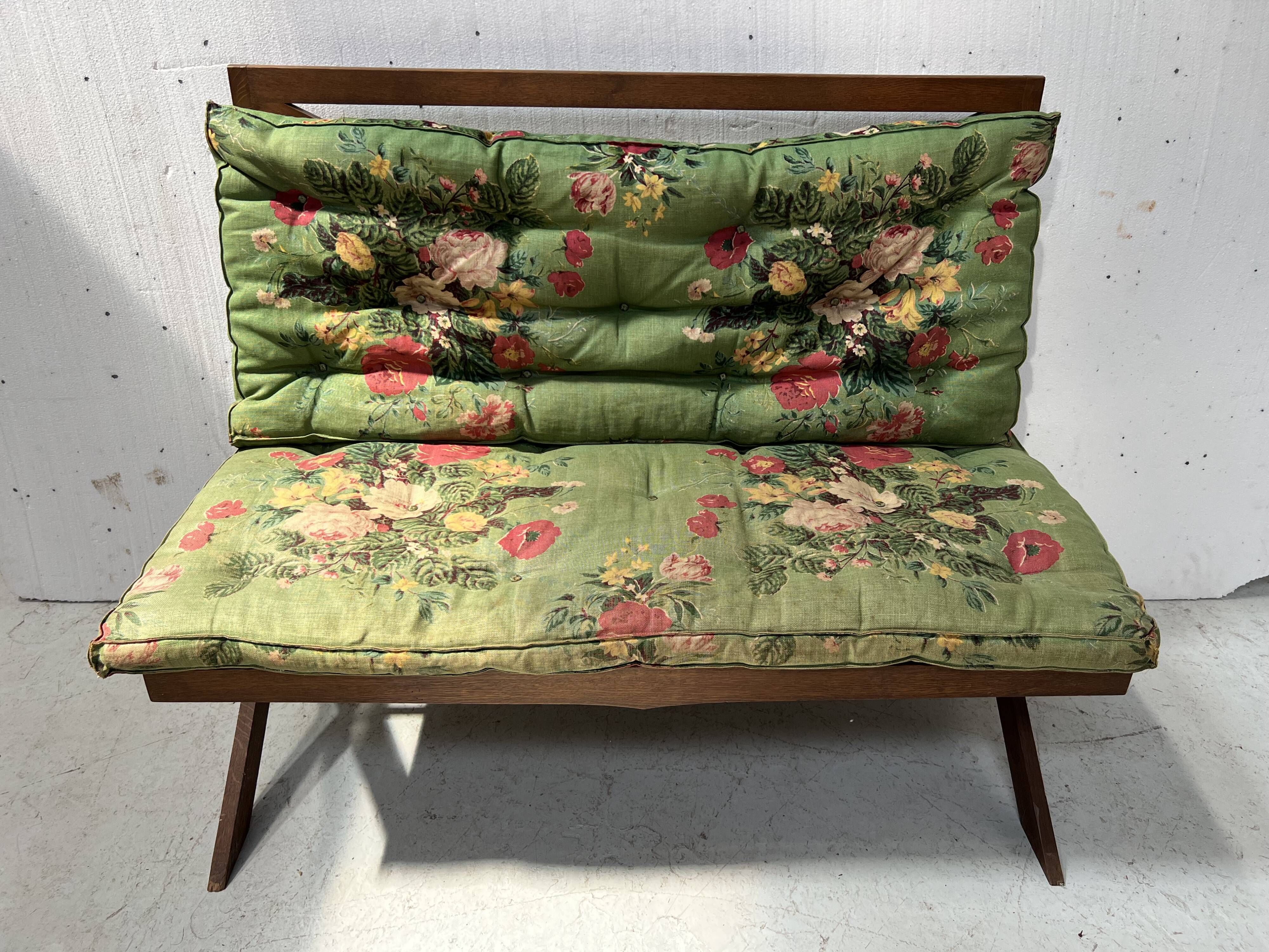 Solid oak terrace bench from the 70s