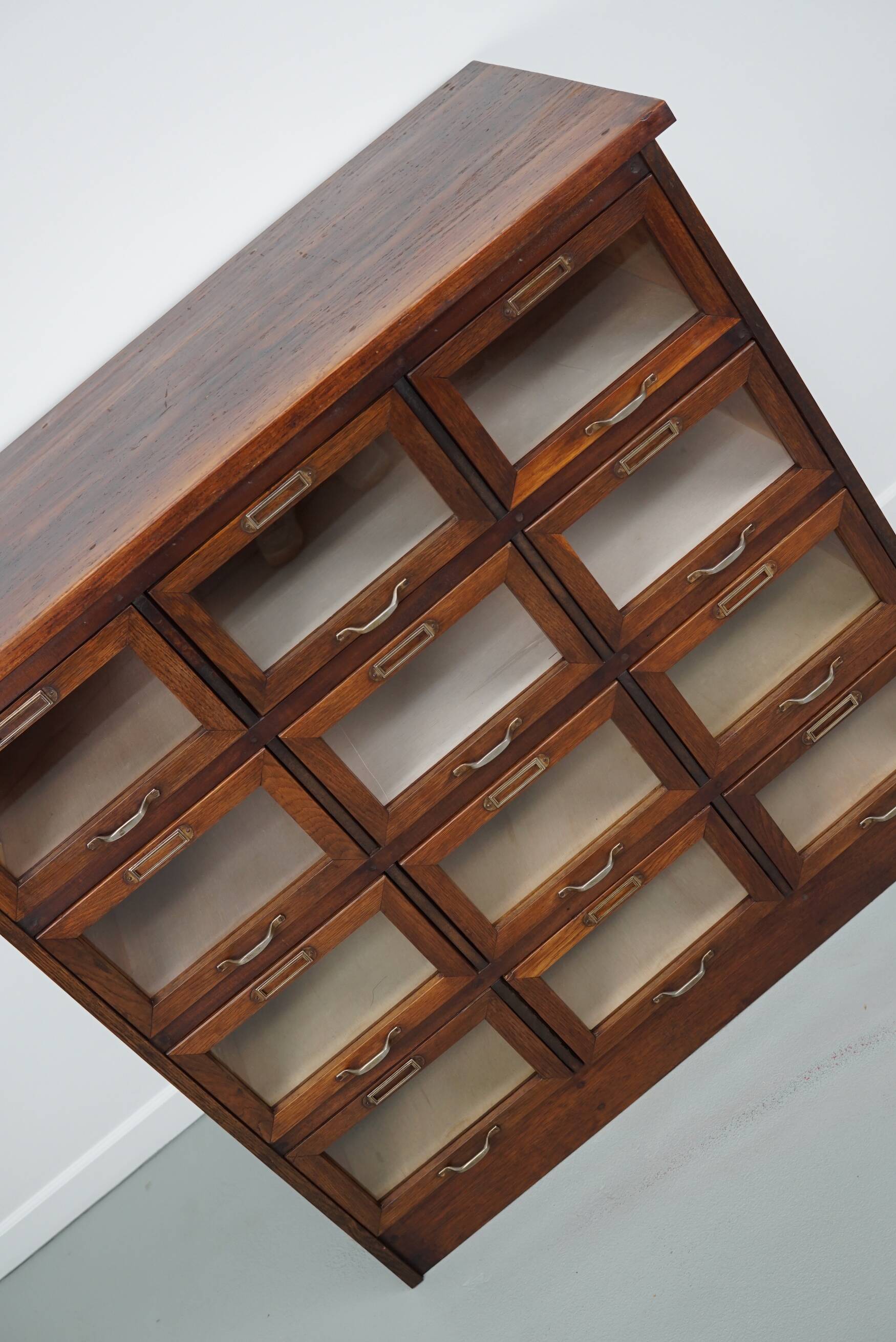 Vintage Dutch Oak Haberdashery Shop Cabinet / Vitrine, 1950s