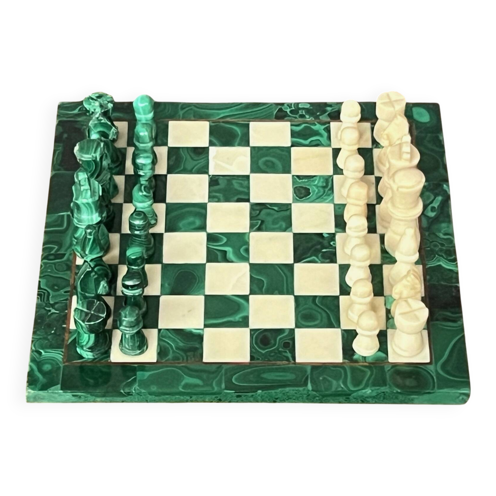 Handmade malachite chess set.