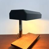 1950s desk lamp with teak base and grey lacquered metal