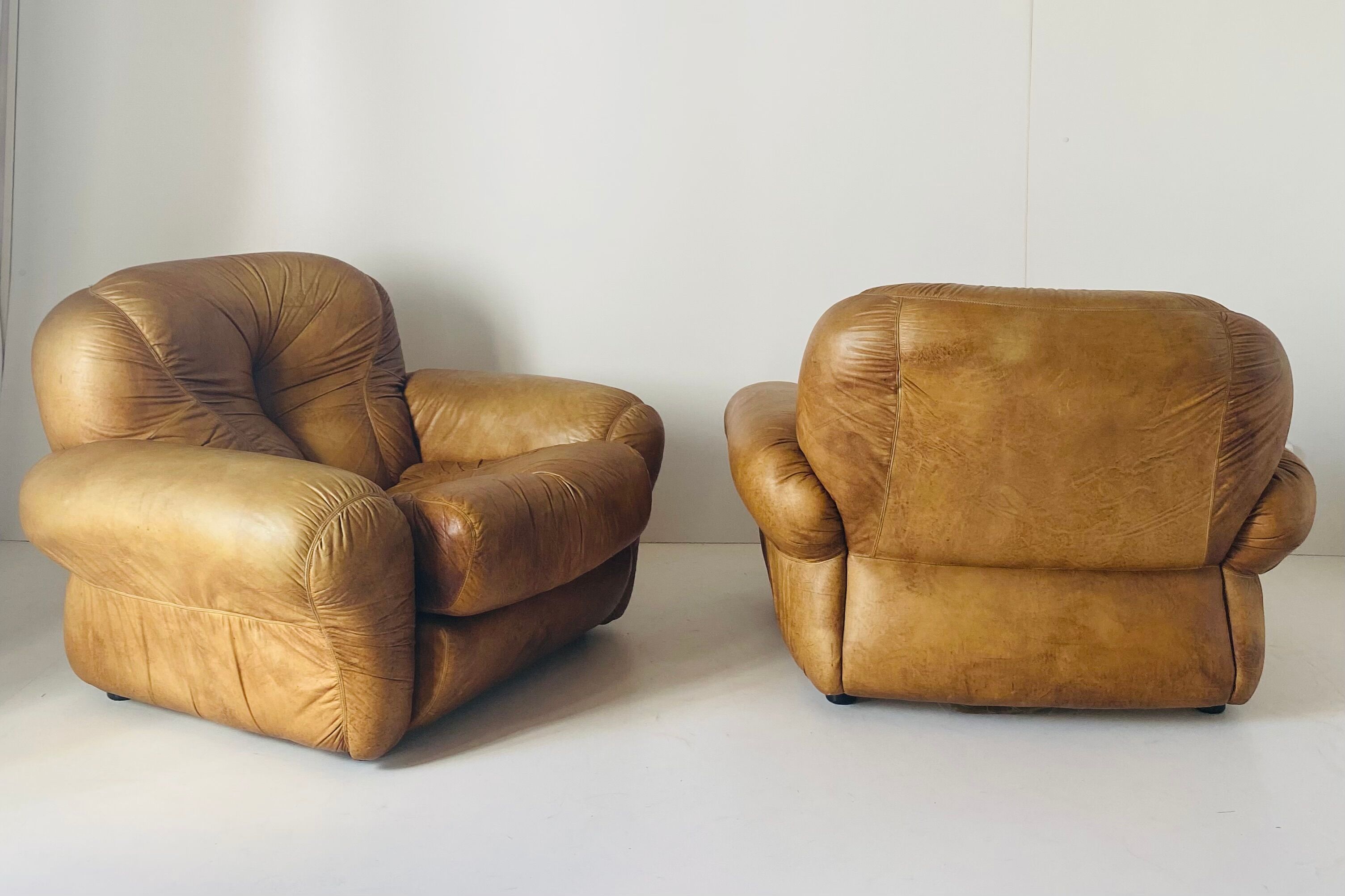 Pair of brown leather armchairs