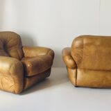 Pair of brown leather armchairs