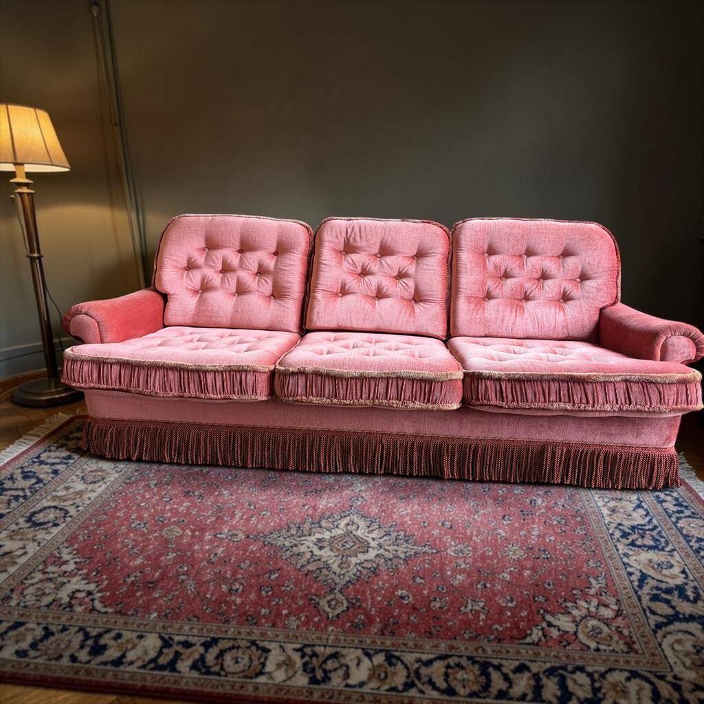 Vintage old rose canapé / armchair with fringes