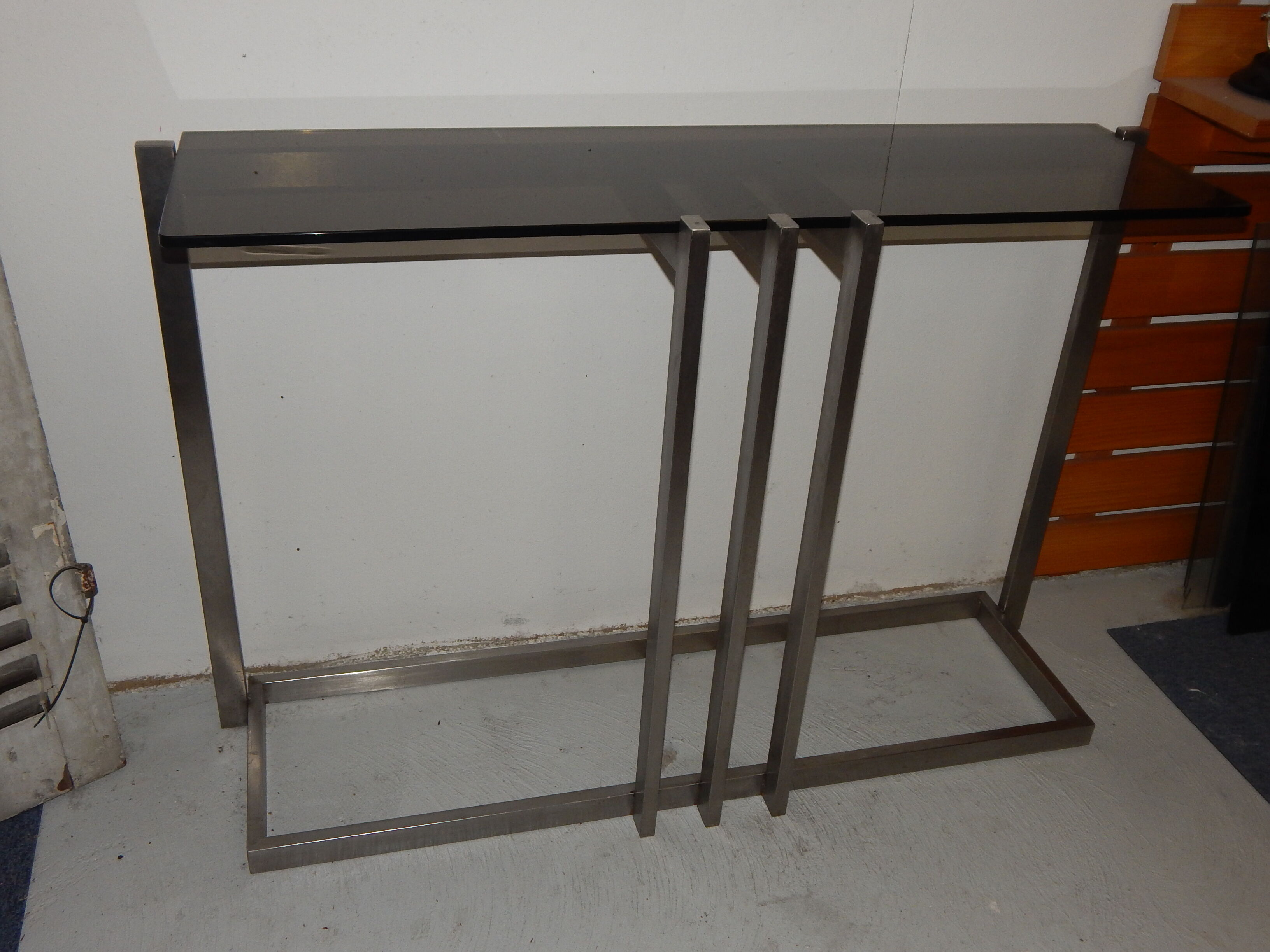 console table brushed steel design Paul Le Geard year 70