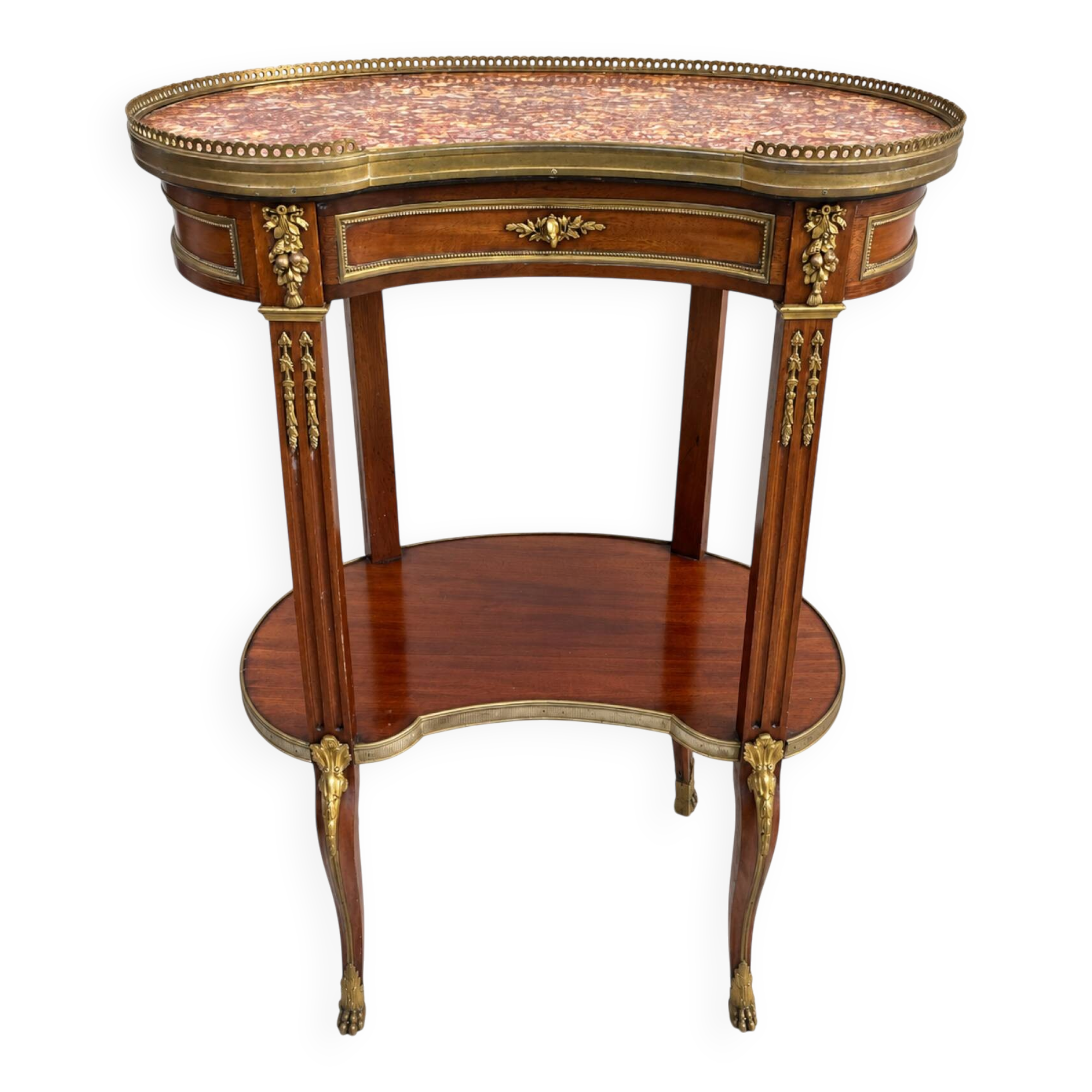 Kidney table in mahogany, brocatelle marble, Louis XV Transition, 19th century.