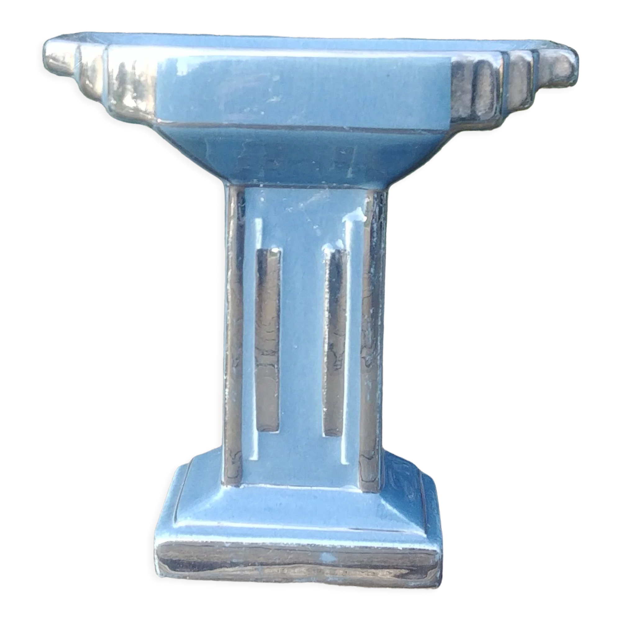 Empty pocket glazed ceramic blue column shape art deco 20s/30s
