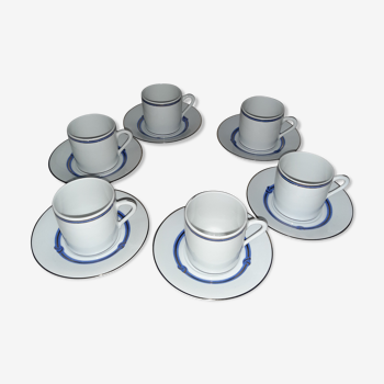 6 Christofle bandeea blue porcelain coffee cups