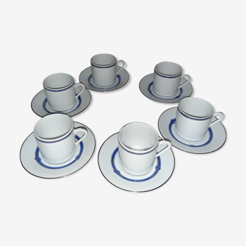 6 tasses à café porcelaine Christofle rubanea bleu