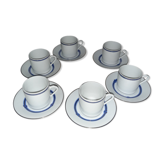 6 Christofle bandeea blue porcelain coffee cups