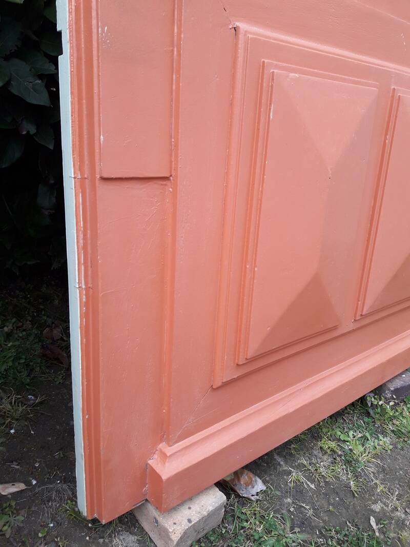 Entrance door 264x99cm old walnut oak wrought iron grille glass panel