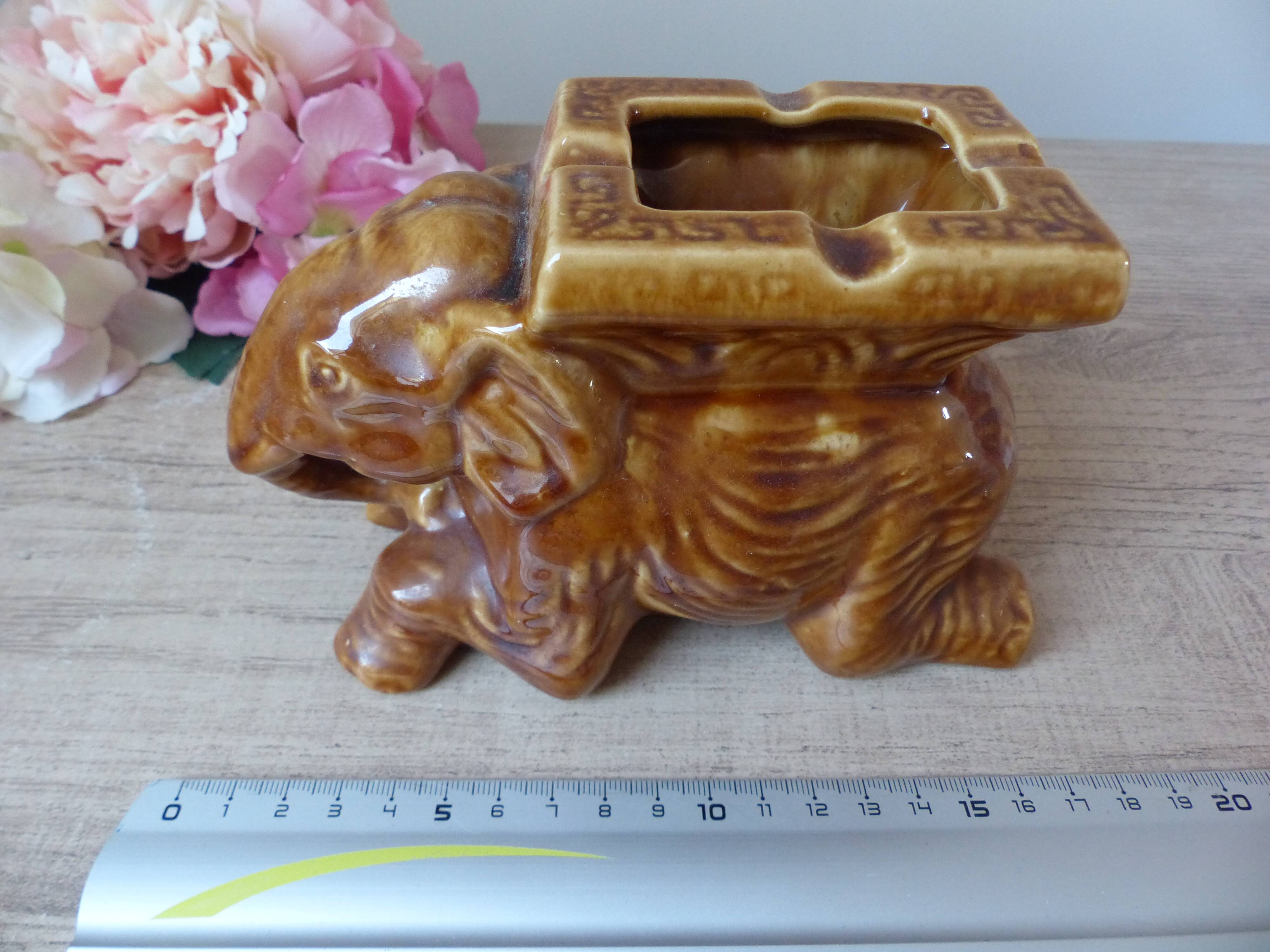 Antique brown ceramic elephant ashtray