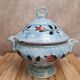 Antique Gien soup tureen with blue thistle decoration, ironstone.