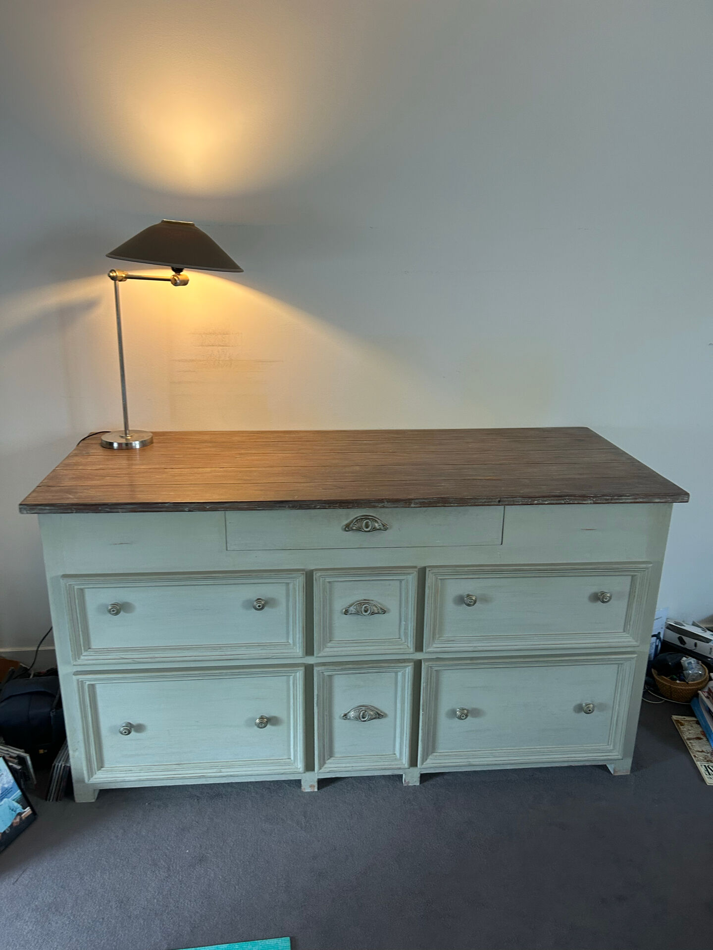 Commode blanc d’ivoire - 160x65cm - gris vert